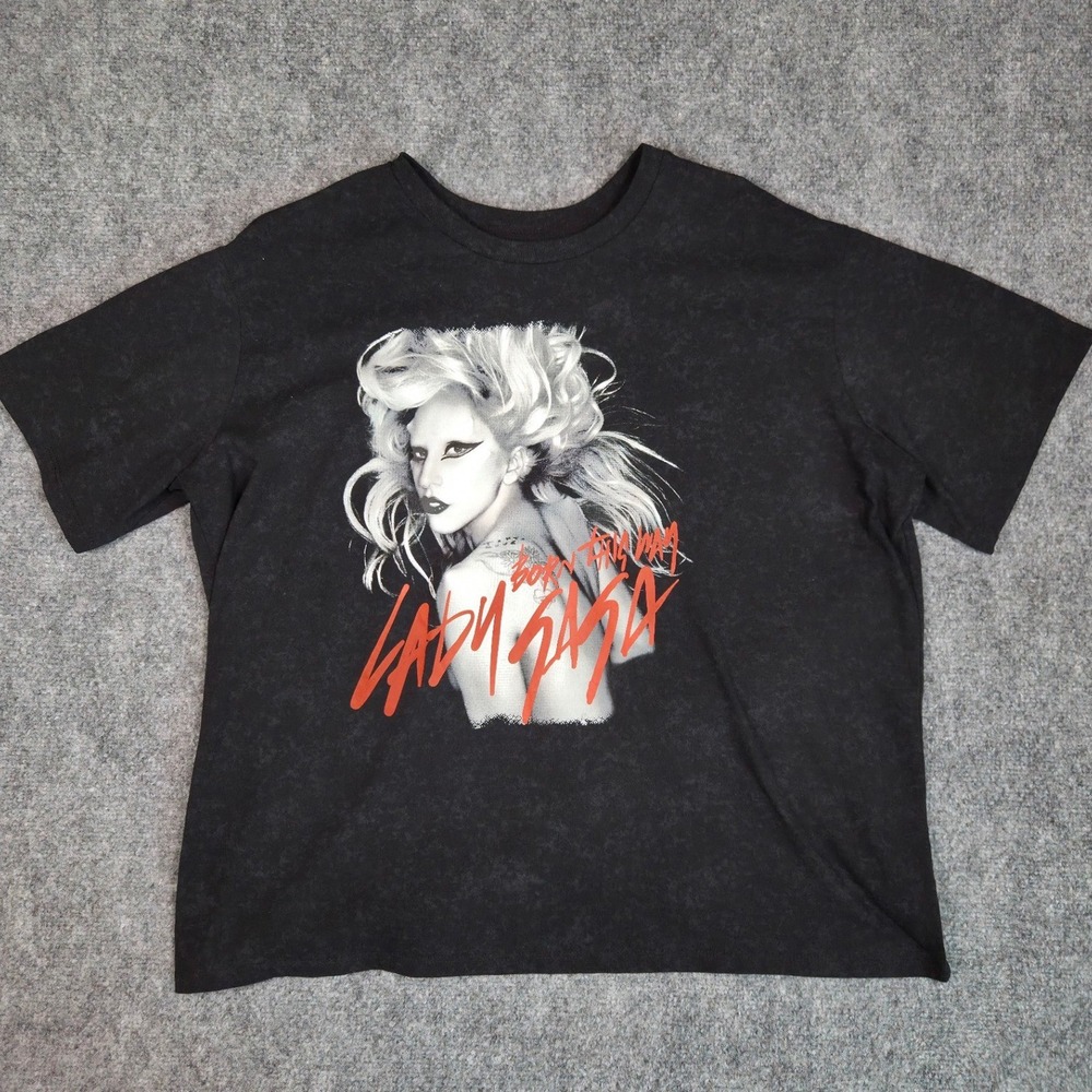 Mayhem Lady Gaga T-Shirt Womens XXL Black Born This Way Graphic Acid Wash Tee